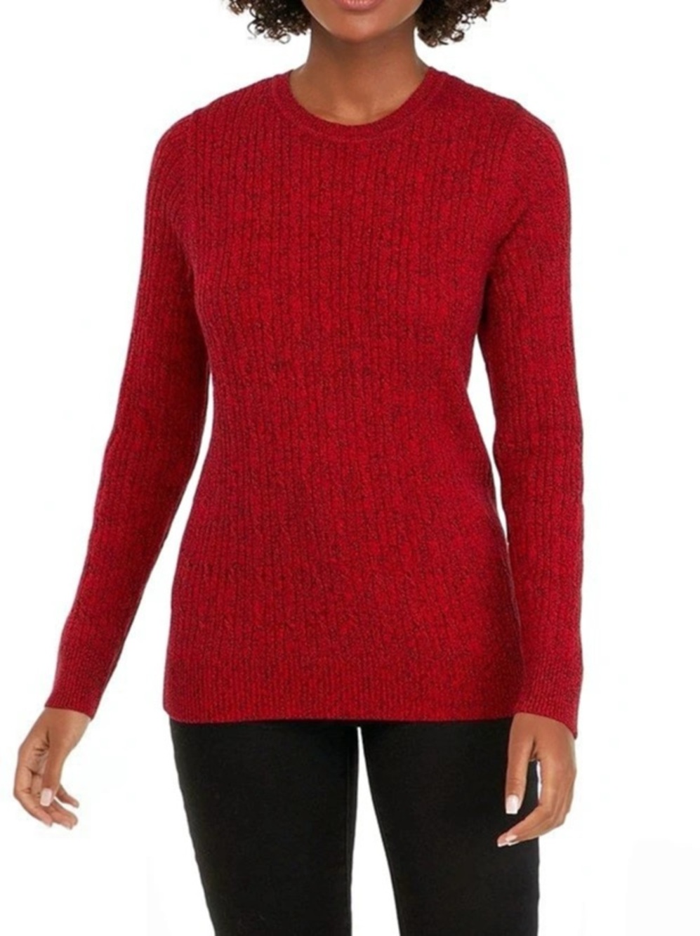 Kim Rogers® Women's Long Sleeve Cable Crew Neck Marled Sweater